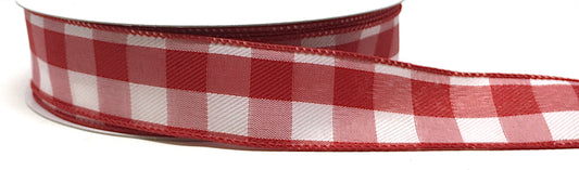 50 Yards - 1.5” Wired Red and White Check Ribbon