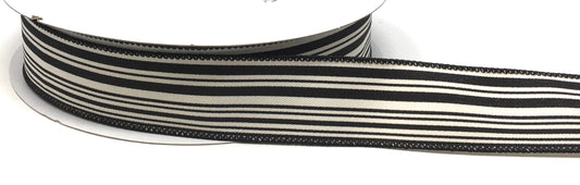 50 Yards - 1.5” Wired Black and Cream Stripe Ribbon