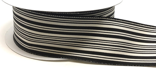 50 Yards - 2.5” Wired Black and Cream Stripe Ribbon