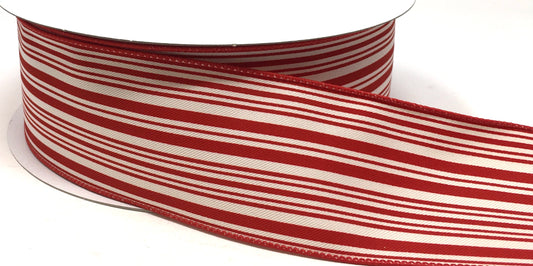 50 Yards - 2.5” Wired Red and Cream Stripe Ribbon