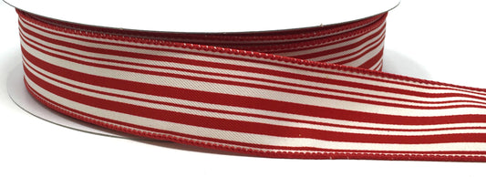 50 Yards - 1.5” Wired Red and Cream Stripe Ribbon