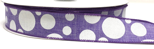 50 Yards - 1.5” Wired Lavender and White Polka Dot Ribbon