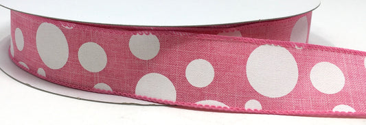 50 Yards - 1.5” Wired Pink and White Polka Dot Ribbon