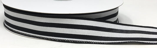 50 Yards - 1.5” Wired Black and White Stripe Ribbon