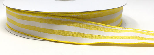 50 Yards - 1.5” Wired Yellow and White Stripe Ribbon