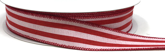 50 Yards - 1.5” Wired Red and White Stripe Ribbon