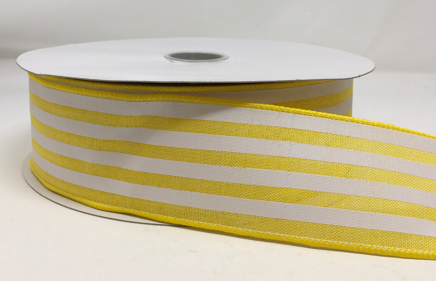 50 Yards - 2.5” Wired Yellow and White Stripe Ribbon