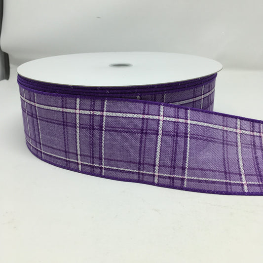 50 Yards - 2.5” Wired Purple and White Check Ribbon