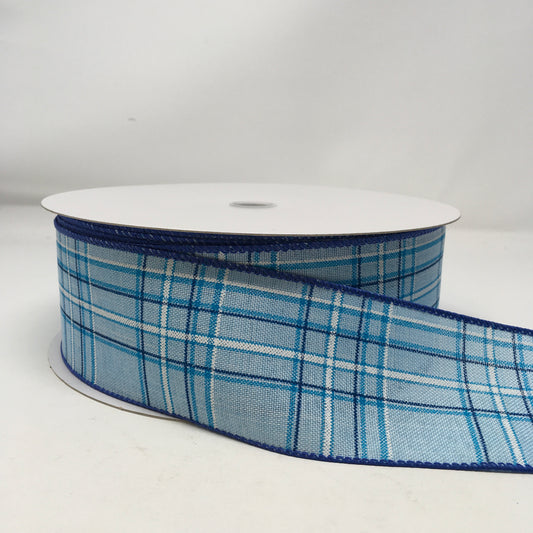 50 Yards - 2.5” Wired Blue and White Check Ribbon