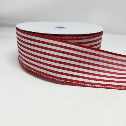 50 Yards - 2.5” Wired Red and White Stripe Ribbon