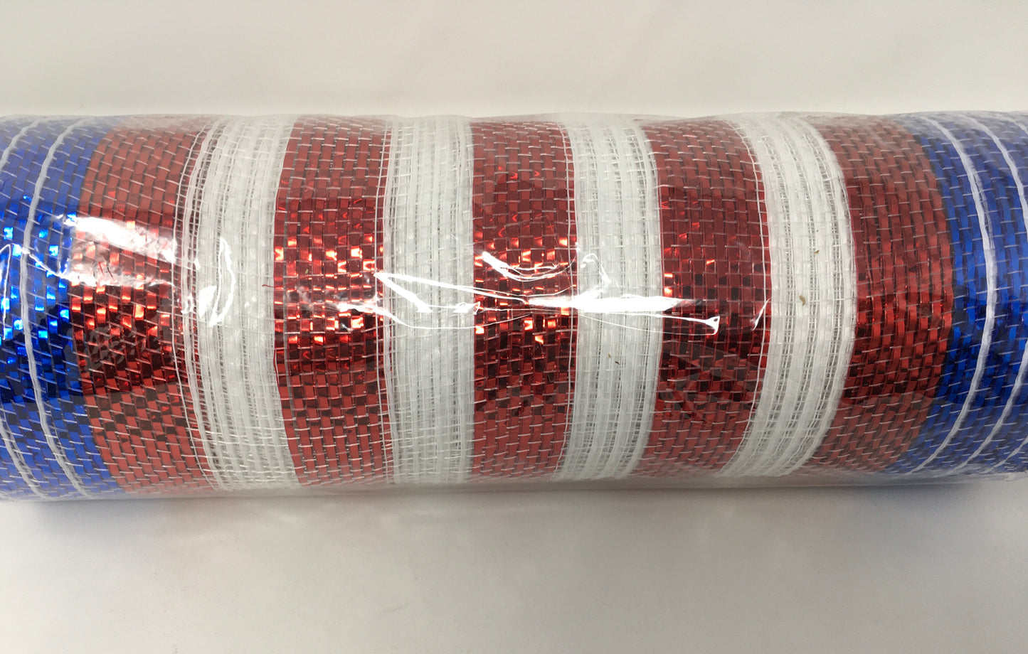 10”x10 Yards - Red, White, and Blue Patriotic Poly Jute Metallic Mesh