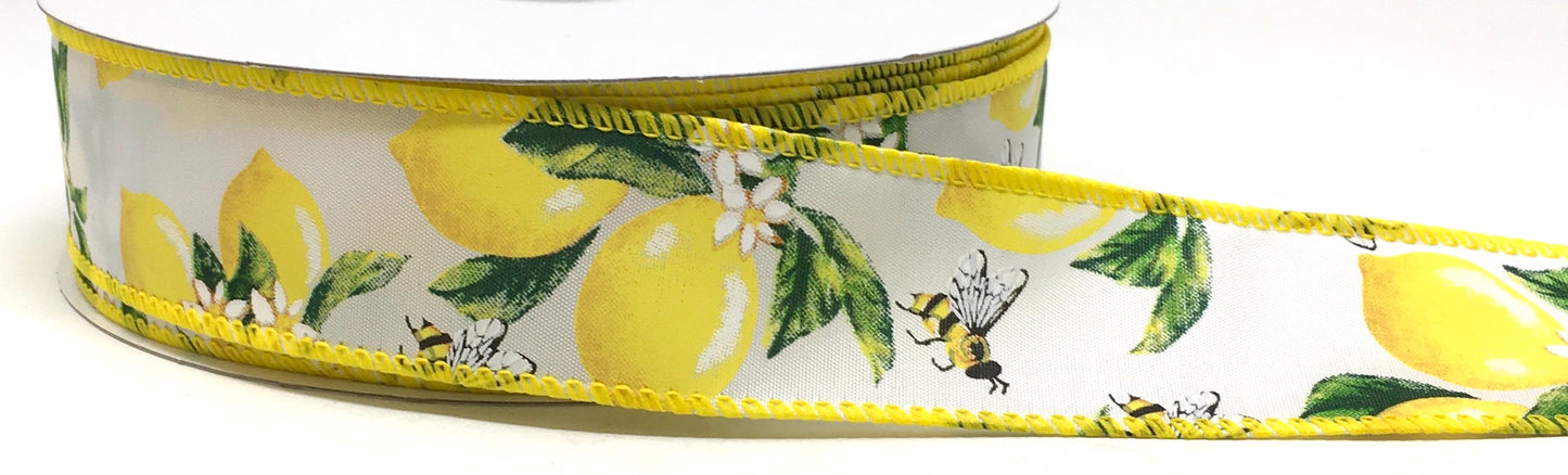 50 Yards - 1.5” Wired Honeybee Lemon Ribbon