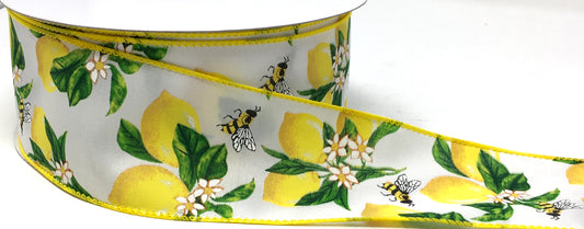 50 Yards - 2.5” Wired Honeybee Lemon Ribbon