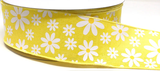 50 Yards - 2.5” Wired Yellow Daisy Ribbon