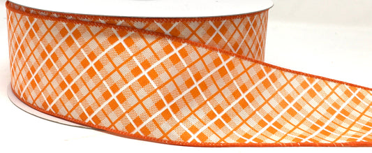 50 Yards - 2.5” Wired Orange Cross Plaid Ribbon