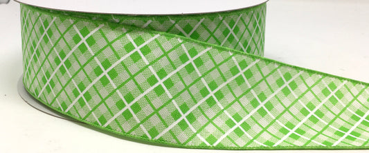 50 Yards - 2.5” Wired Lime Green Cross Plaid Ribbon