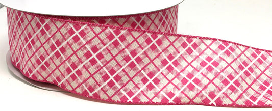 50 Yards - 2.5” Wired Fuschia Pink Cross Plaid Ribbon