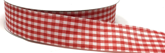 50 Yards - 1.5” Wired Red and White Gingham Ribbon