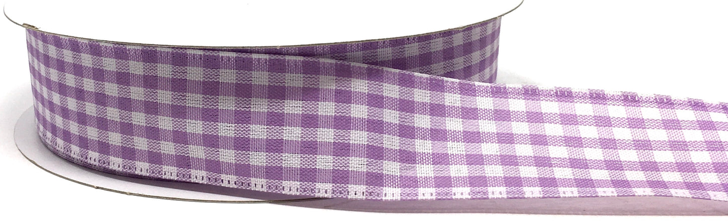 50 Yards - 1.5” Wired Lavender and White Gingham Ribbon