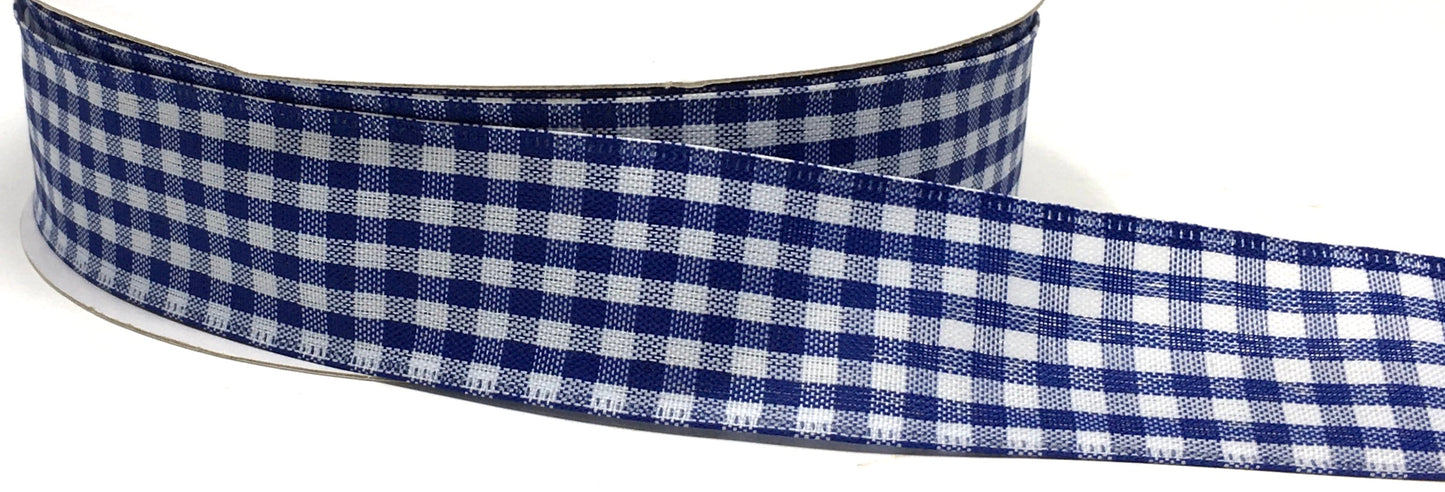 50 Yards - 1.5” Wired Royal Blue and White Gingham Ribbon