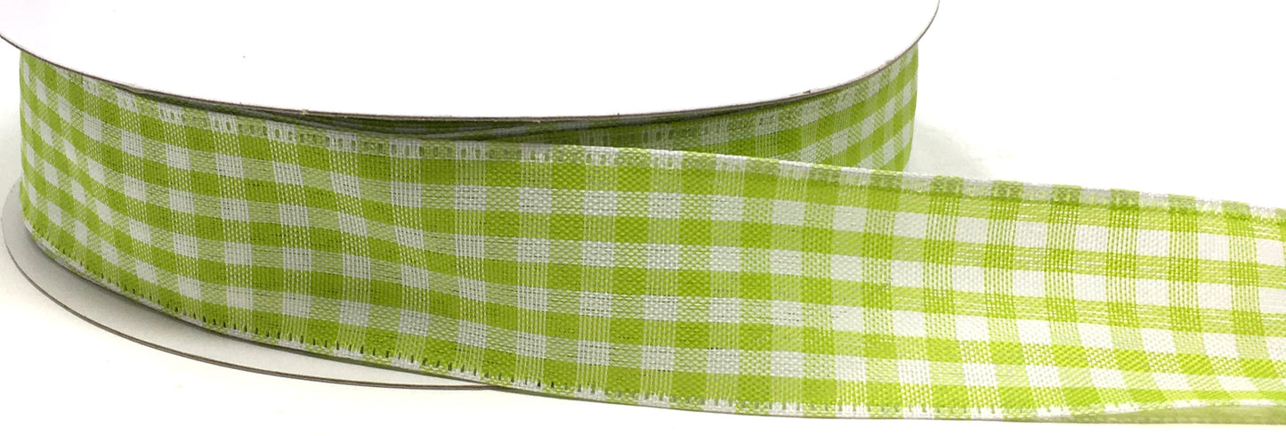 50 Yards - 1.5” Wired Green and White Gingham Ribbon