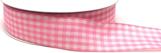 50 Yards - 1.5” Wired Pink and White Gingham Ribbon