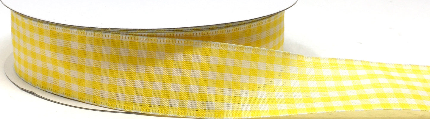 50 Yards - 1.5” Wired Yellow and White Gingham Ribbon