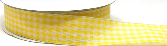 50 Yards - 1.5” Wired Yellow and White Gingham Ribbon