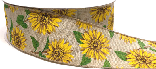 50 Yards - 2.5” Wired Natural Sunflower Ribbon