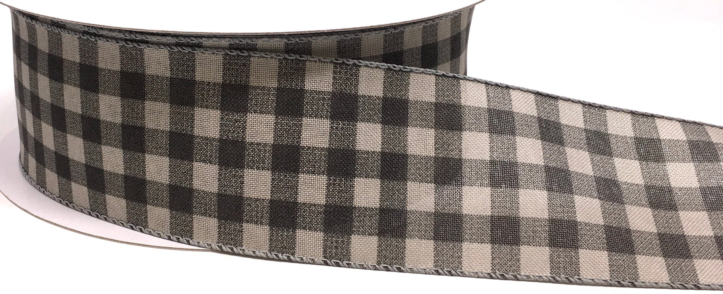 50 Yards - 2.5” Wired Black and Gray Check Ribbon