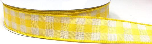 50 Yards - 1.5” Wired Yellow and White Check Ribbon