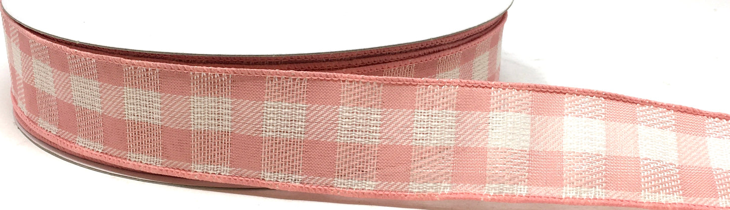 50 Yards - 1.5” Wired Rosy Pink and Cream Check Ribbon