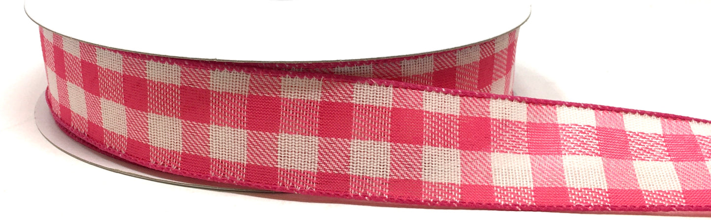 50 Yards - 1.5” Wired Pink and Cream Check Ribbon