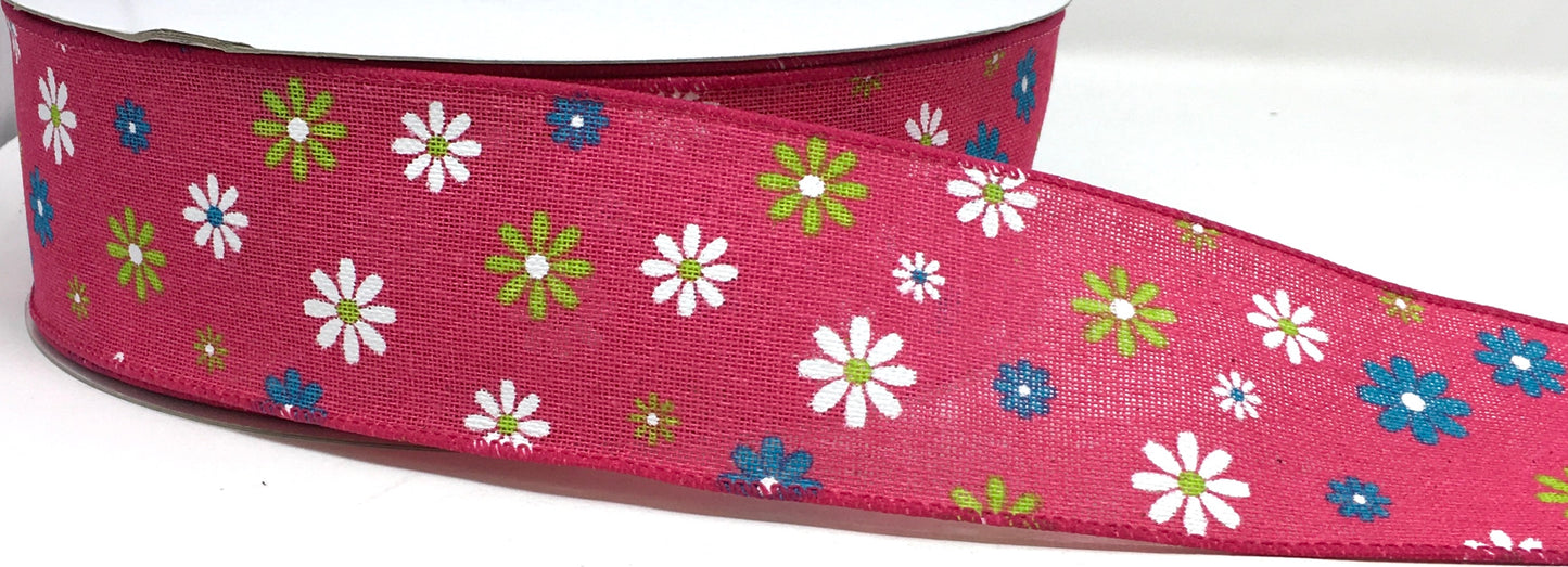 50 Yards - 2.5” Wired Pink Background Floral Ribbon