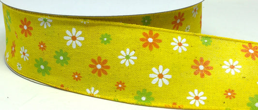 50 Yards - 2.5” Wired Yellow Background Floral Ribbon