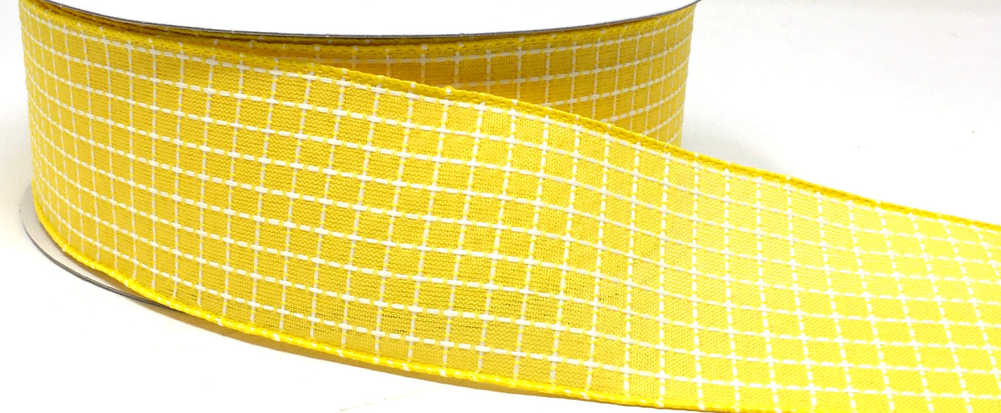 50 Yards - 2.5” Wired Yellow and White Check Ribbon