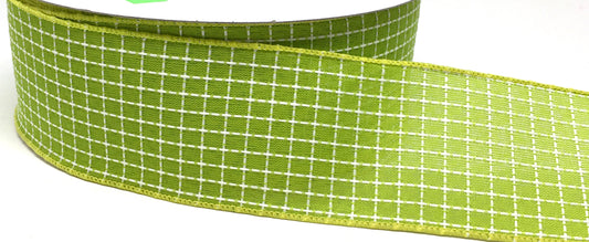 50 Yards - 2.5” Wired Lime Green and White Check Ribbon