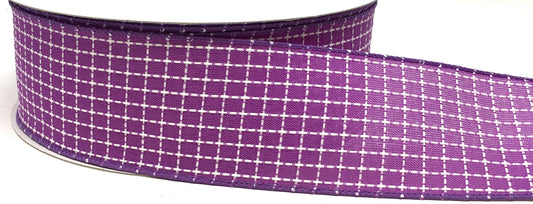 50 Yards - 2.5” Wired Purple and White Check Ribbon