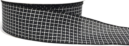 50 Yards - 2.5” Wired Black and White Check Ribbon