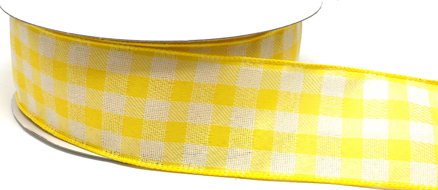 50 Yards - 2.5” Wired Yellow and White Check Ribbon