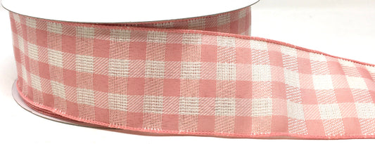 50 Yards - 2.5” Wired Rosy Pink and Cream Check Ribbon