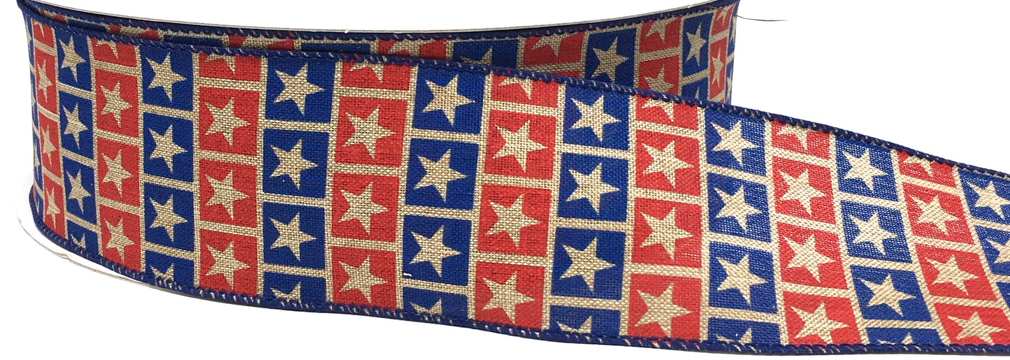 50 Yards - 2.5” Wired Patriotic Star Ribbon