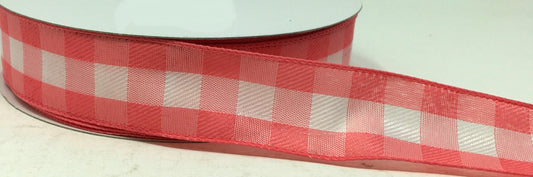 50 Yards - 1.5” Wired Pink and White Check Ribbon