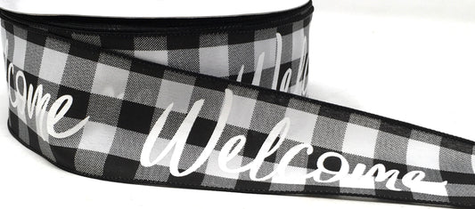 50 Yards - 2.5” Wired Black and White Check Welcome Ribbon