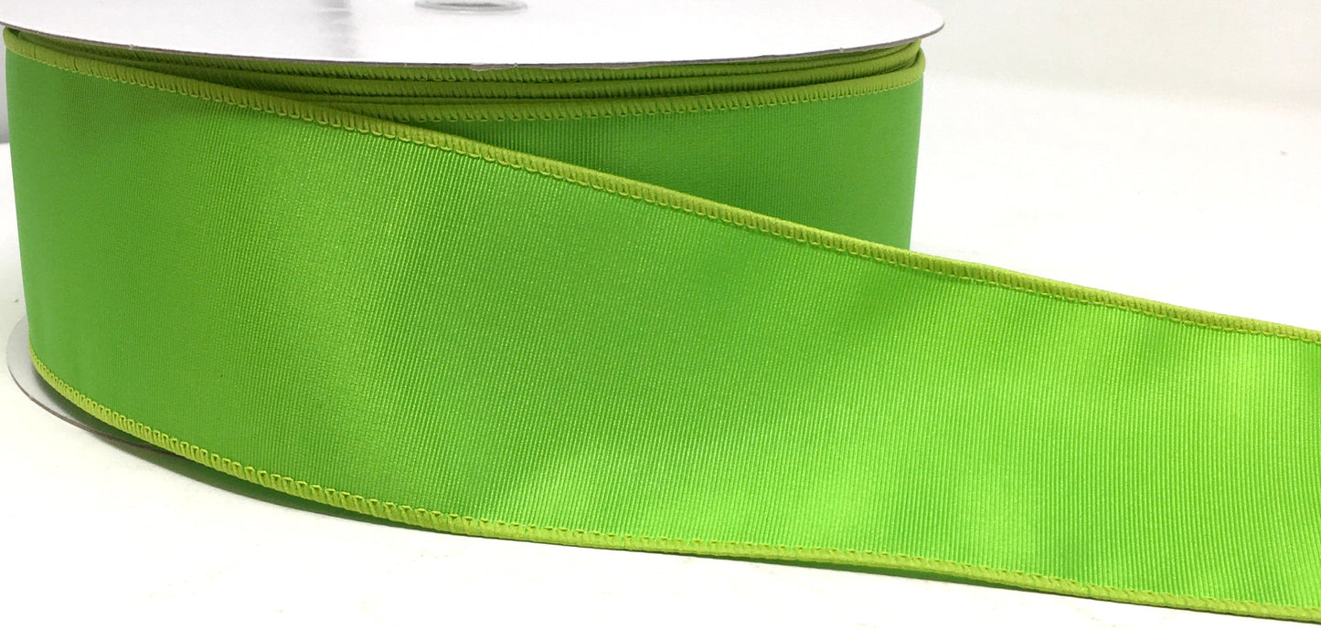 50 Yards - 2.5” Wired Lime Green Ribbed Satin Ribbon