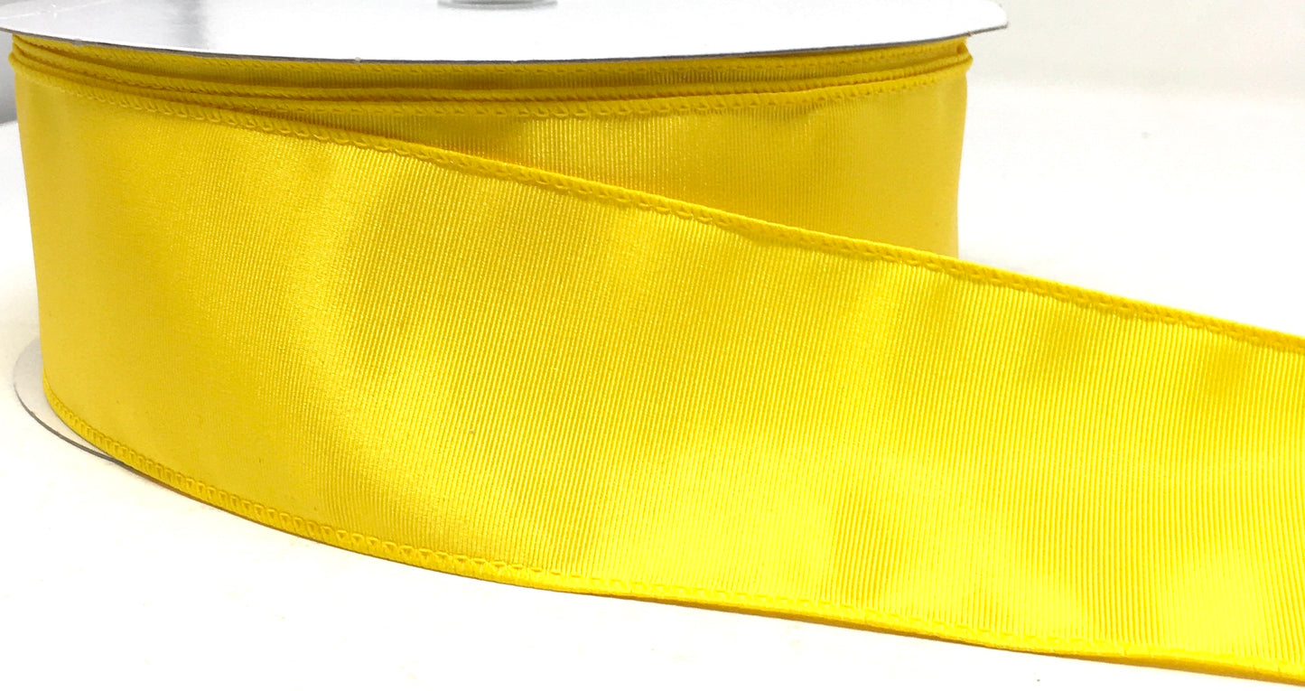 50 Yards - 2.5” Wired Yellow Ribbed Satin Ribbon