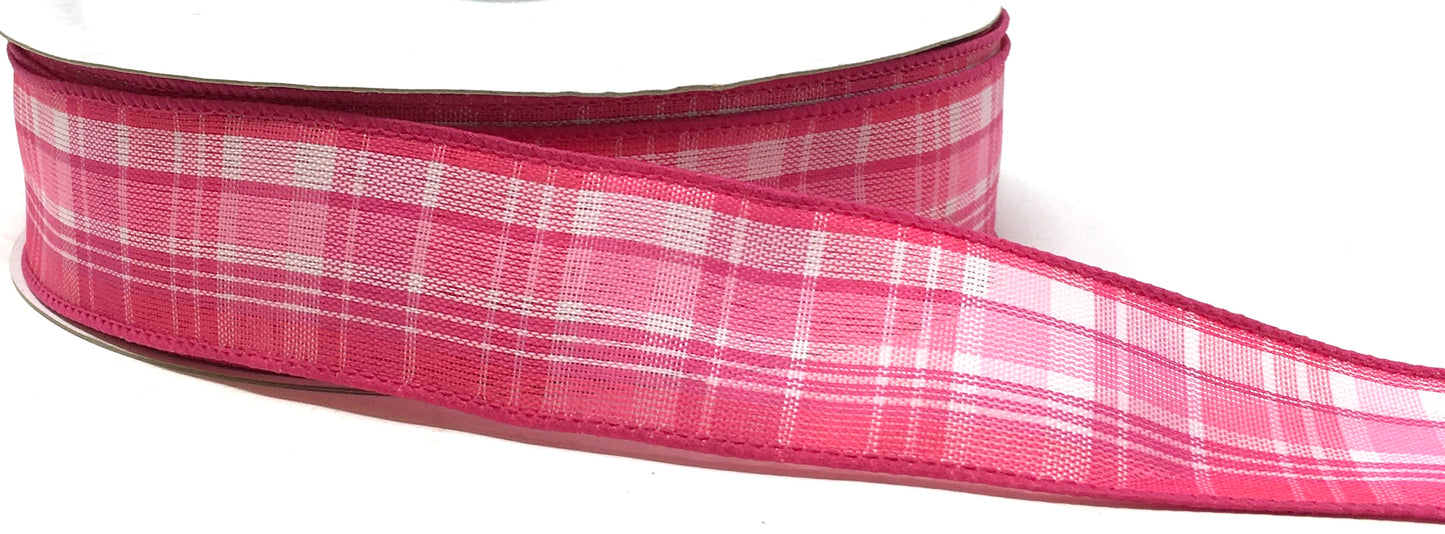 10 Yards - 1.5” Wired Pink and White Check Ribbon