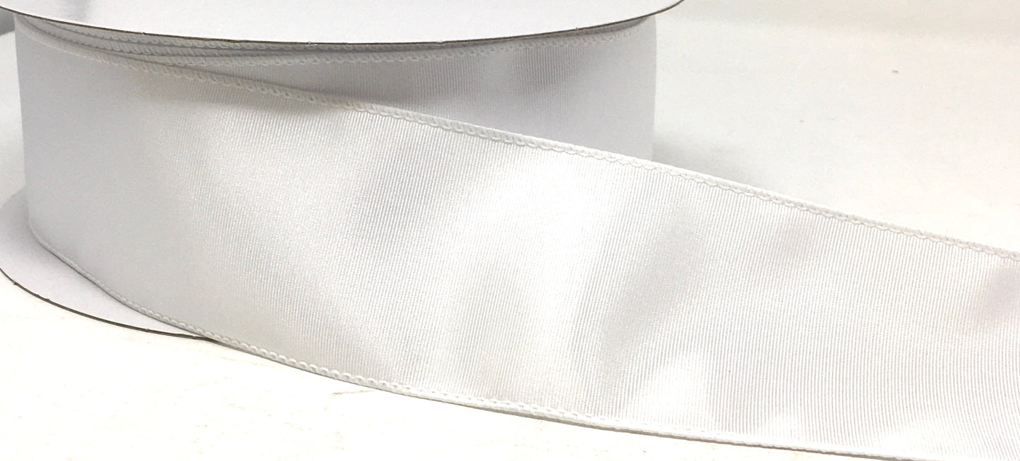 50 Yards - 2.5” Wired White Ribbed Satin Ribbon