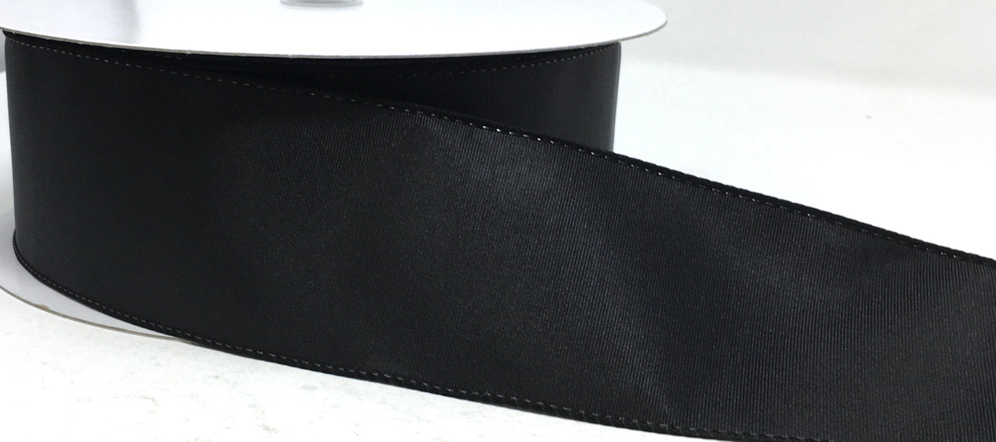 50 Yards - 2.5” Wired Black Ribbed Satin Ribbon