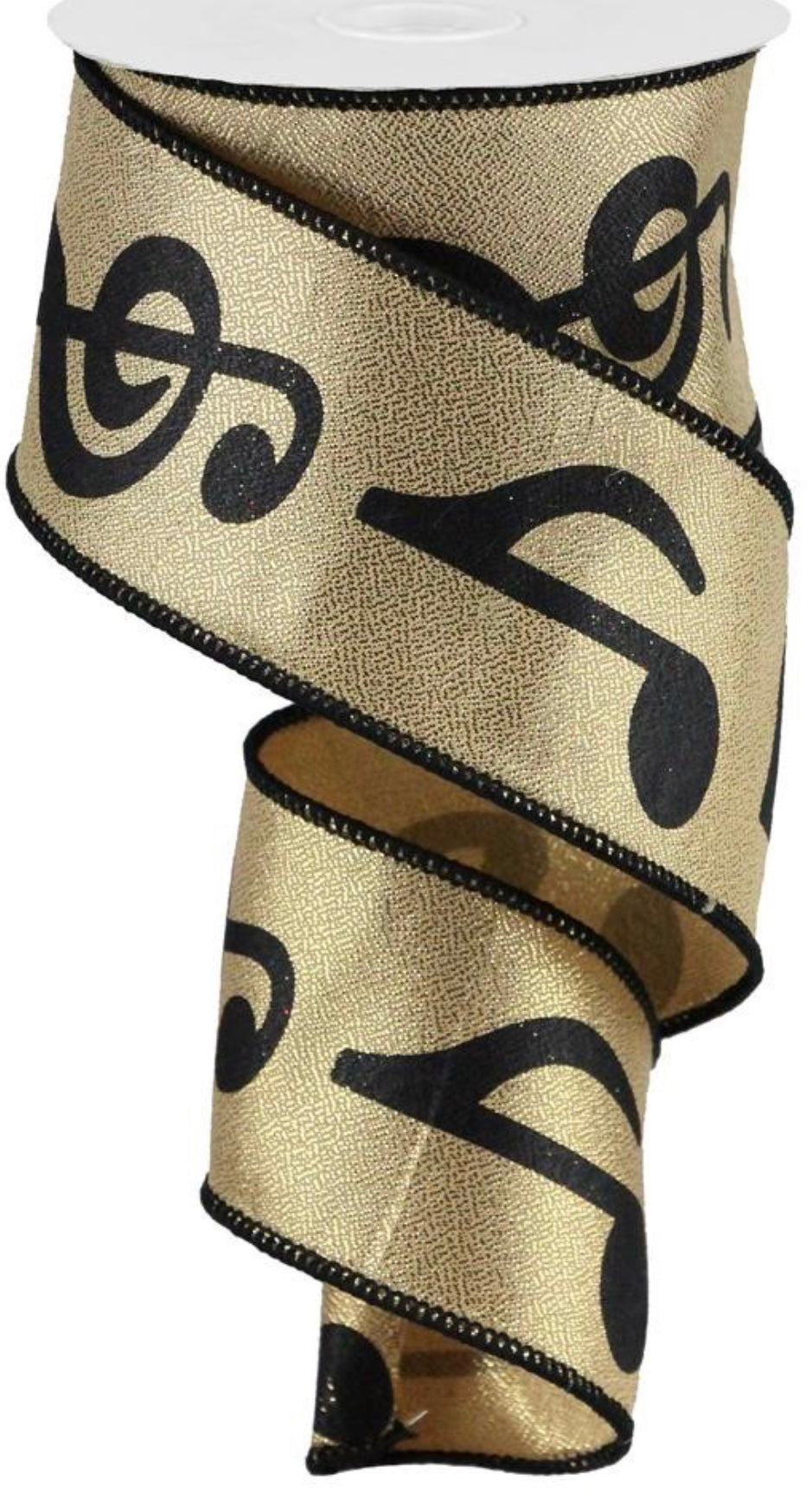 Note With A Ribbon 10 Yards - 2.5” Wired Black and Metallic Gold Music Note Ribbon ...
